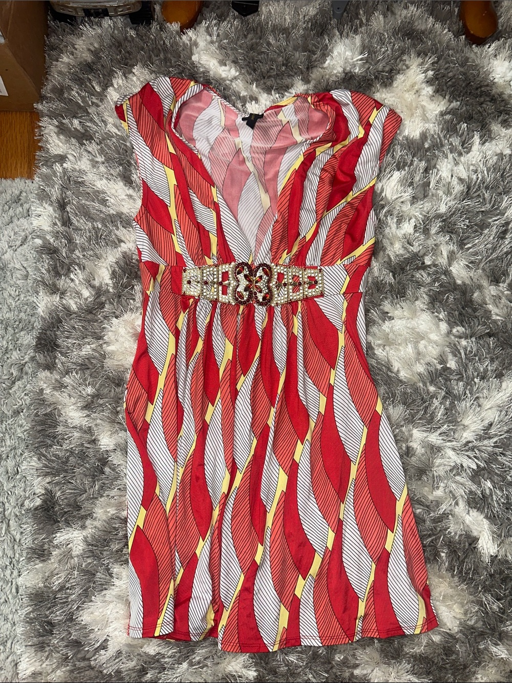Red Patterned Belted Women’s Dress